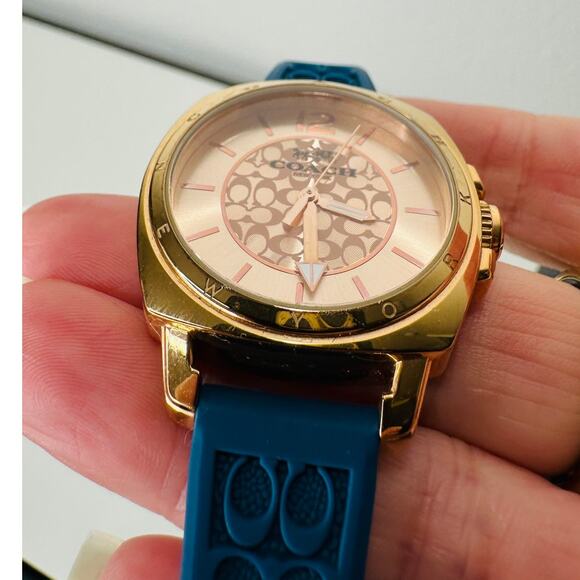 Coach Gold Mini Boyfriend Watch with Signature Blue Rubber Band - Picture 8 of 16